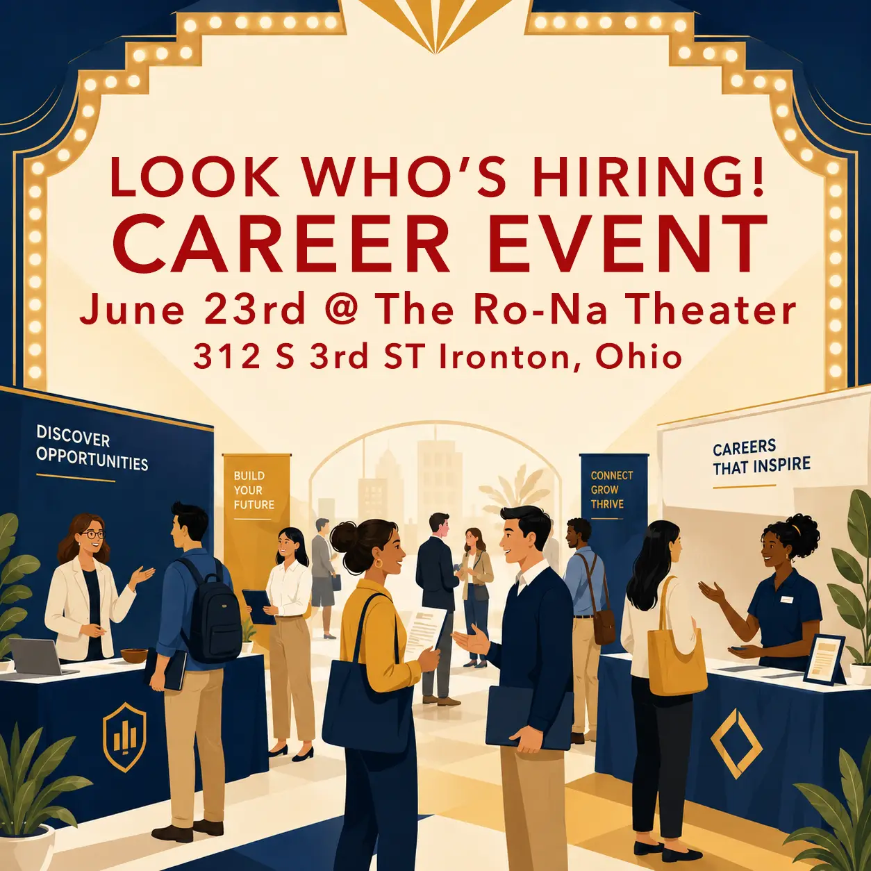 career event graphic with address to the Ro-Na Theater. 312 S 3rd ST in Ironton.